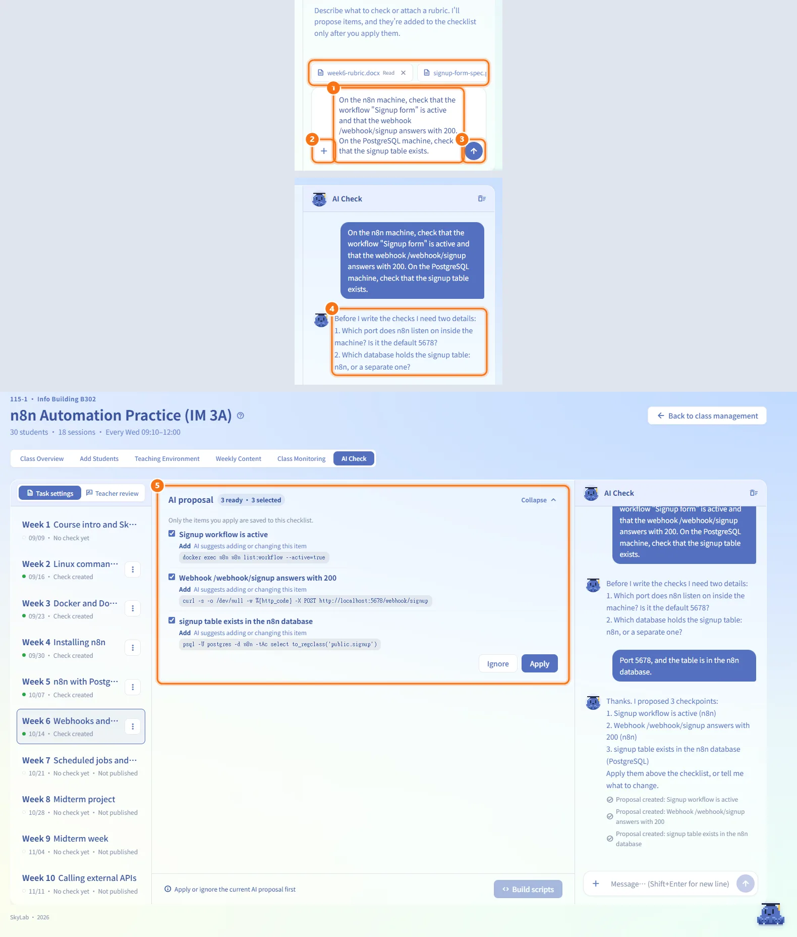 Ask the assistant for check items (numbers match the steps above)