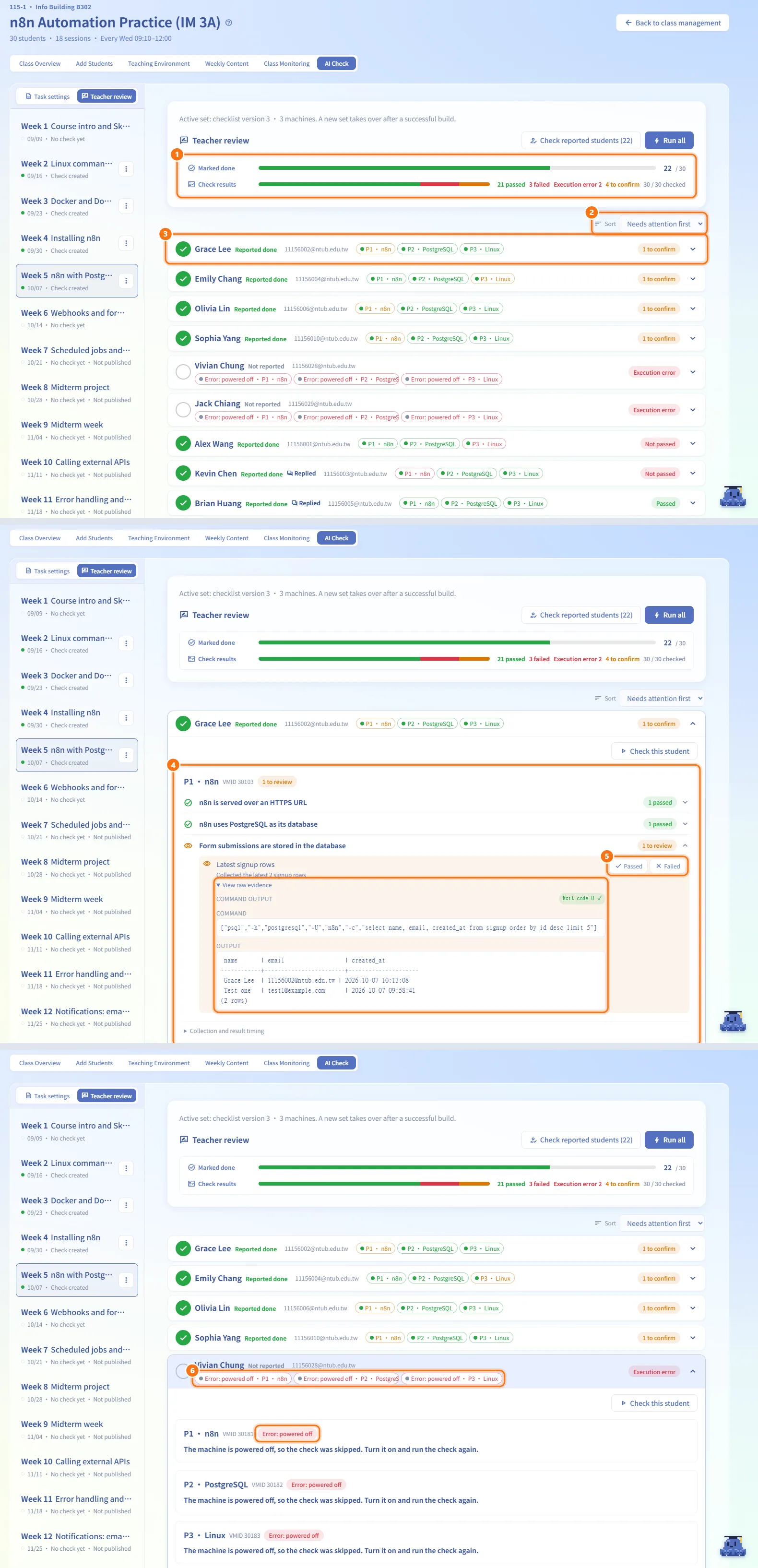 Review the results (numbers match the steps above)
