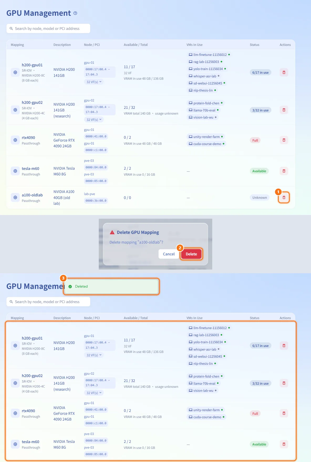 Remove a mapping (numbers match the steps above)