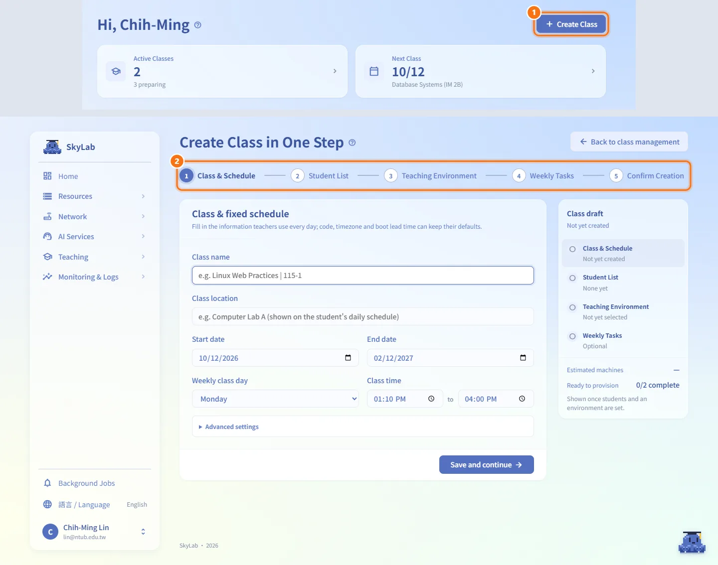 Create a class (numbers match the steps above)