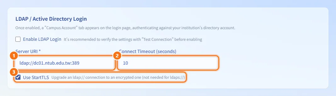 Set the server address (numbers match the steps above)