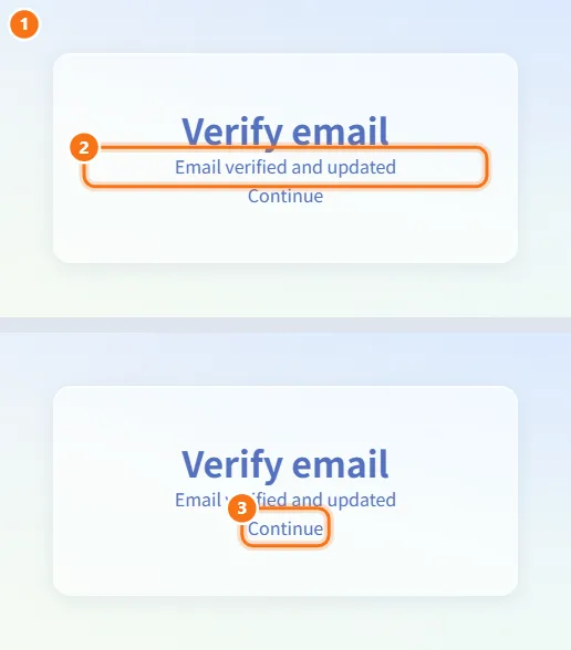 Confirm a new email address (numbers match the steps above)