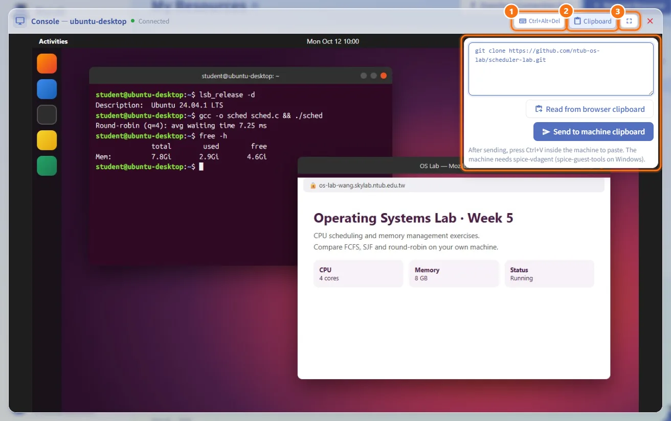 Use the VM console (numbers match the steps above)