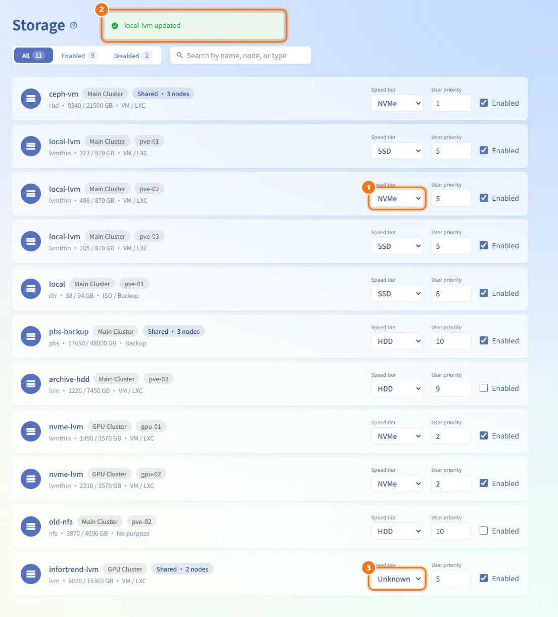 Set the speed tier (numbers match the steps above)