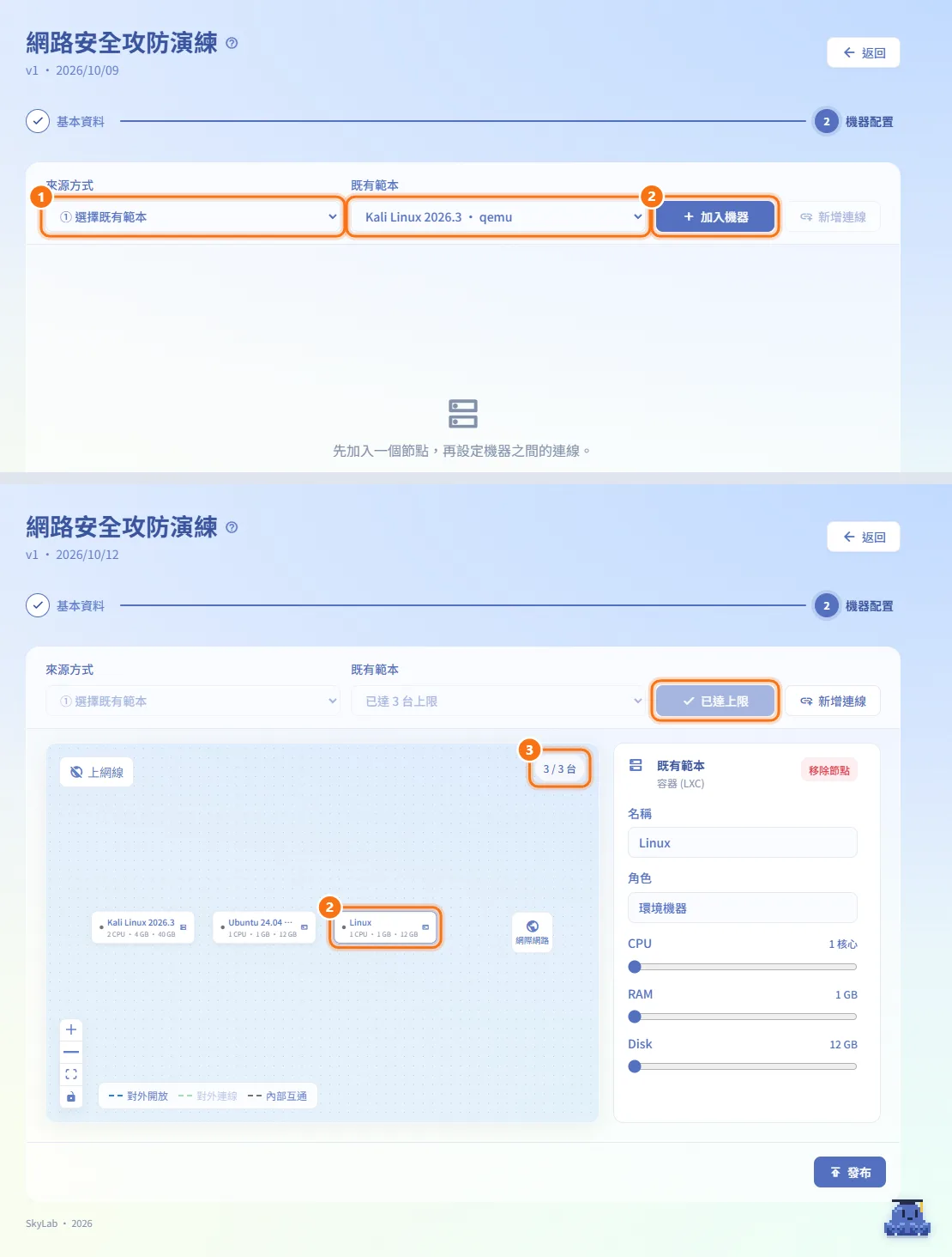 加入機器（圖中編號對應上方步驟）