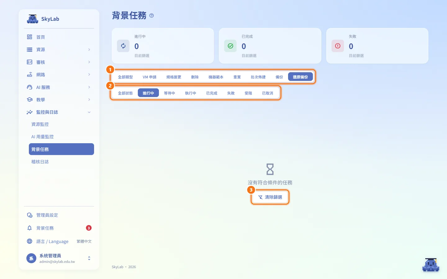 篩選清單（圖中編號對應上方步驟）